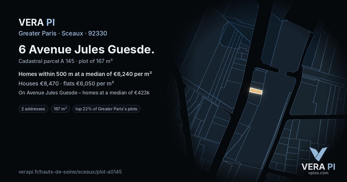 6 Avenue Jules Guesde, Sceaux at night – the plot lit, the parcels around coloured by the prices near them