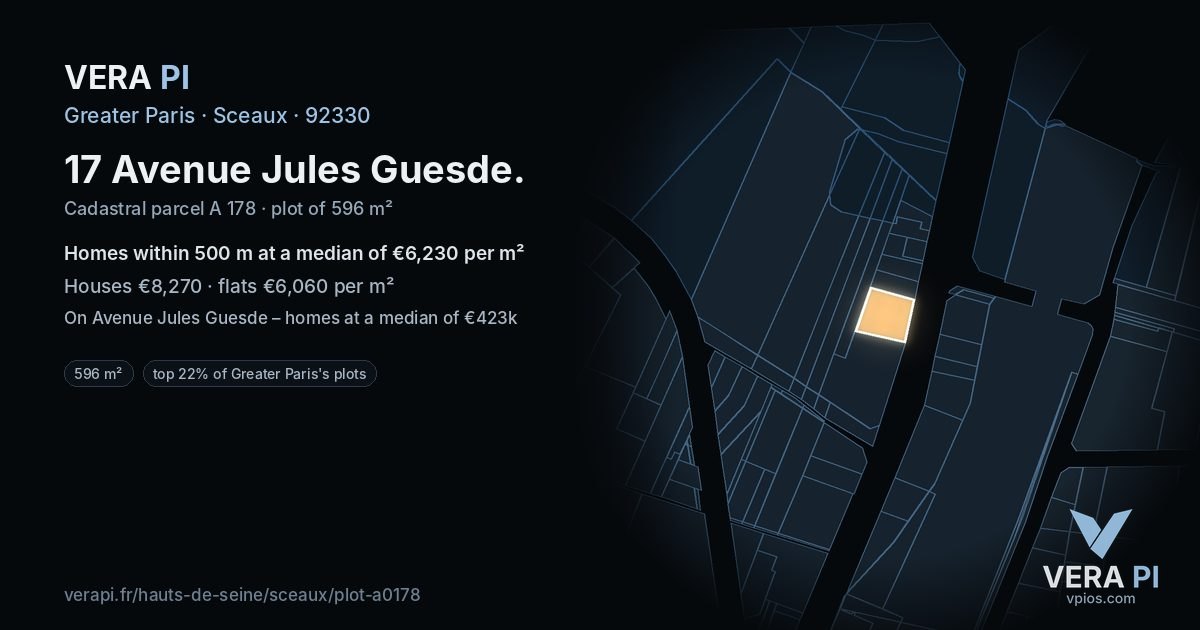 17 Avenue Jules Guesde, Sceaux at night – the plot lit, the parcels around coloured by the prices near them