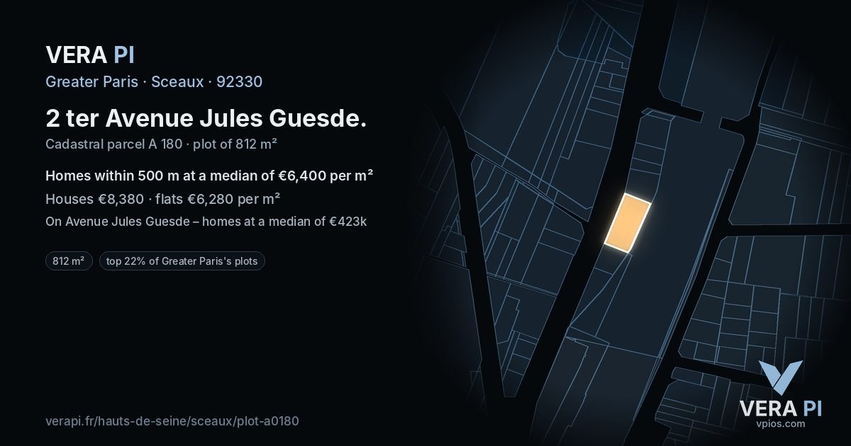 2 ter Avenue Jules Guesde, Sceaux at night – the plot lit, the parcels around coloured by the prices near them