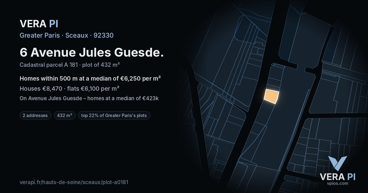 6 Avenue Jules Guesde, Sceaux at night – the plot lit, the parcels around coloured by the prices near them