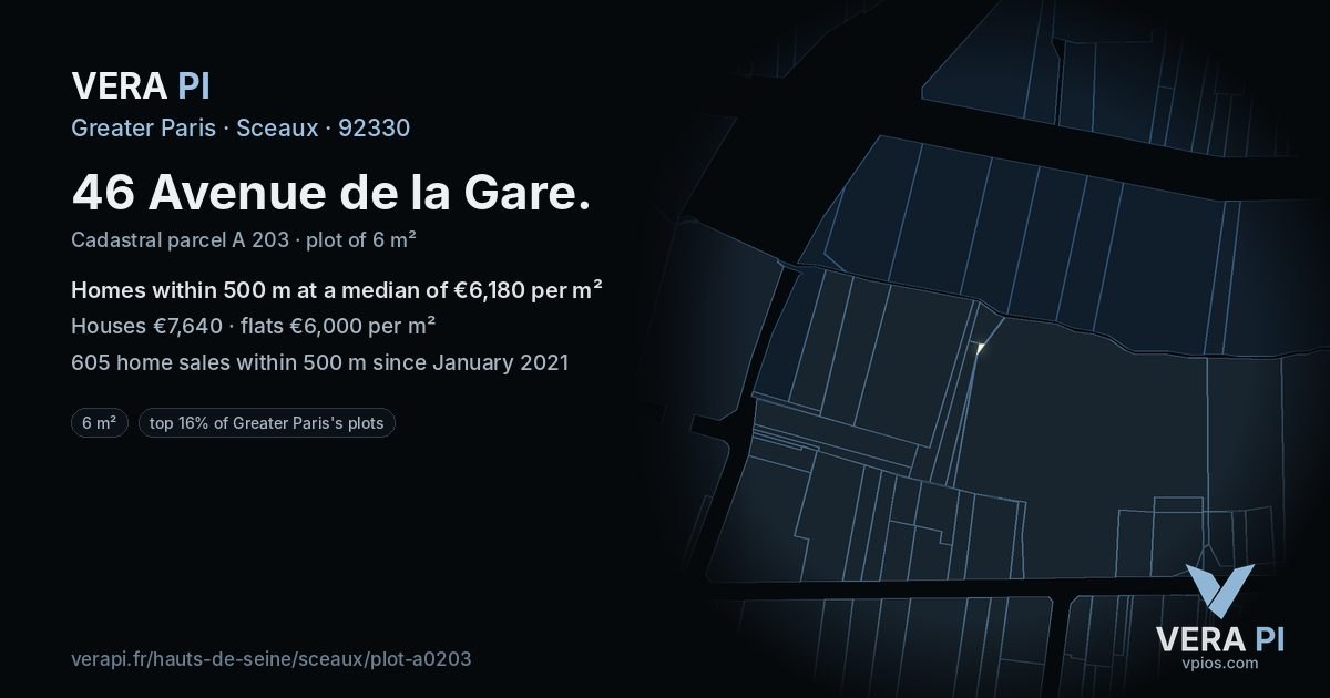 46 Avenue de la Gare, Sceaux at night – the plot lit, the parcels around coloured by the prices near them