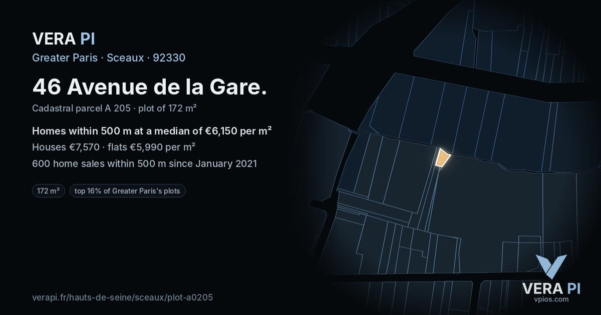 46 Avenue de la Gare, Sceaux at night – the plot lit, the parcels around coloured by the prices near them