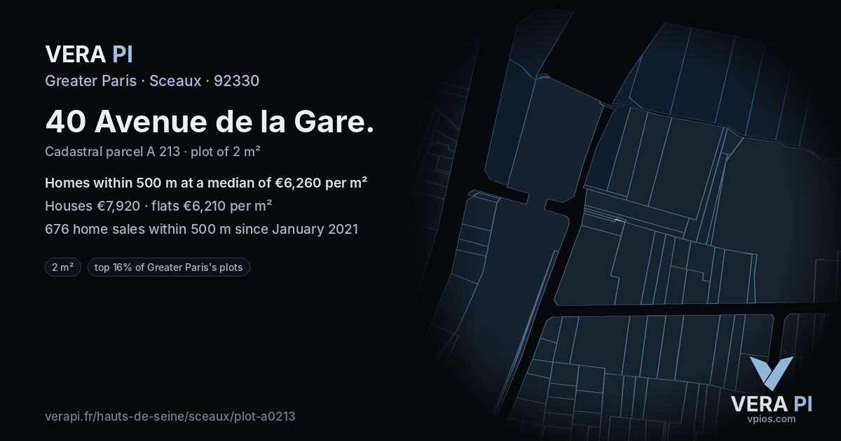 40 Avenue de la Gare, Sceaux at night – the plot lit, the parcels around coloured by the prices near them