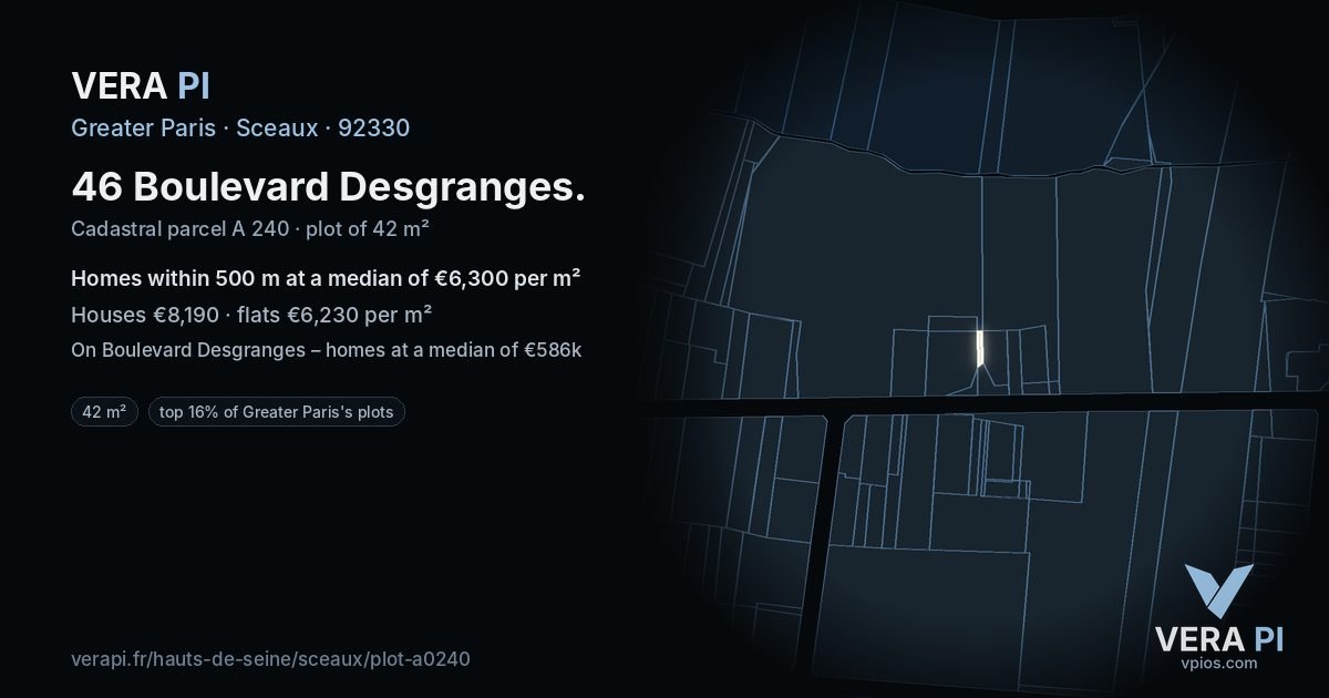 46 Boulevard Desgranges, Sceaux at night – the plot lit, the parcels around coloured by the prices near them