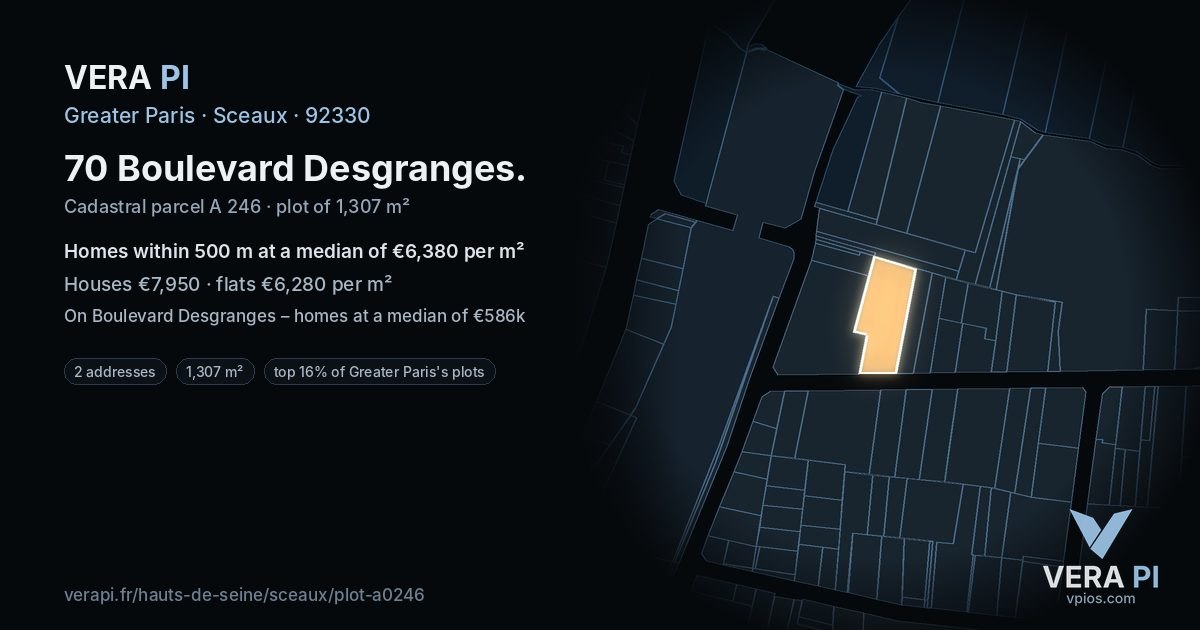 70 Boulevard Desgranges, Sceaux at night – the plot lit, the parcels around coloured by the prices near them