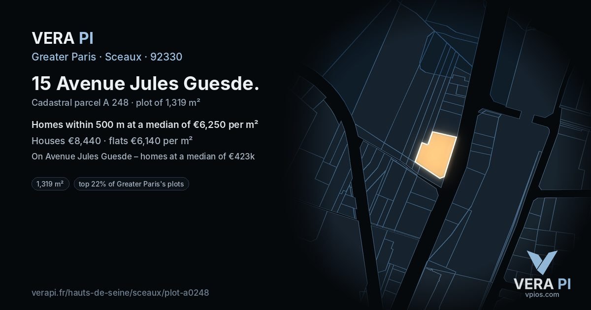 15 Avenue Jules Guesde, Sceaux at night – the plot lit, the parcels around coloured by the prices near them