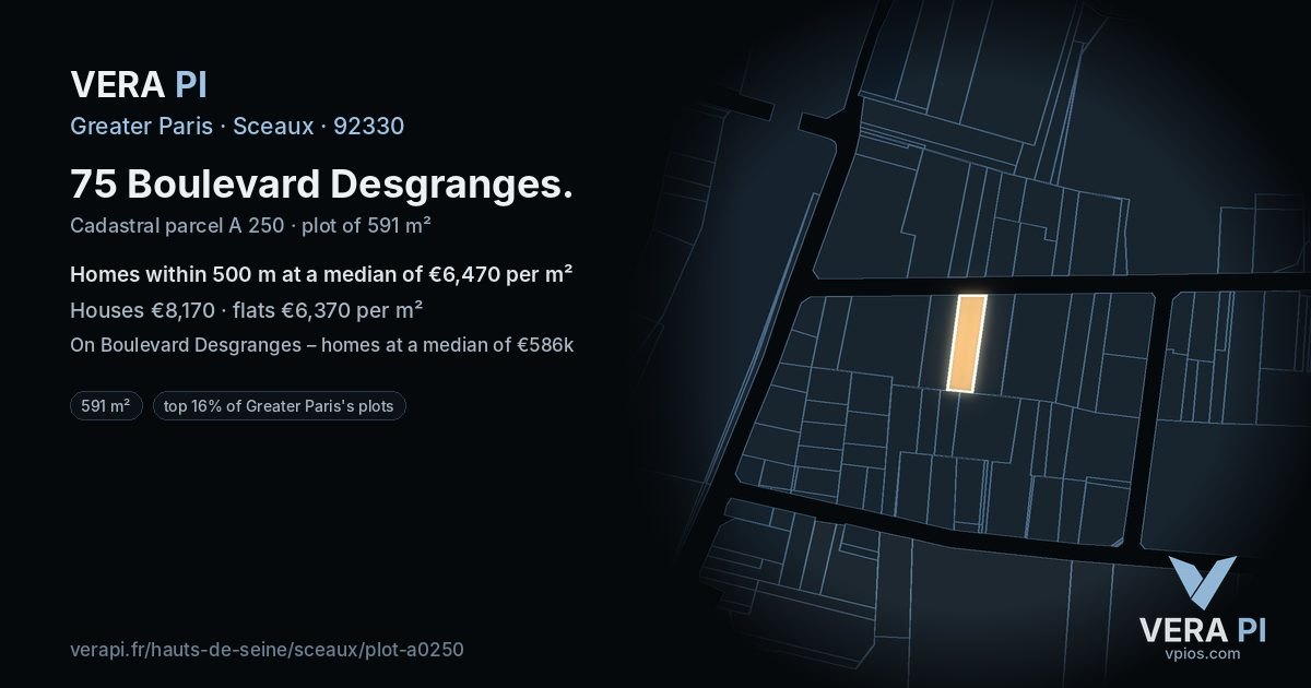 75 Boulevard Desgranges, Sceaux at night – the plot lit, the parcels around coloured by the prices near them