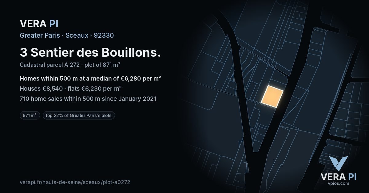 3 Sentier des Bouillons, Sceaux at night – the plot lit, the parcels around coloured by the prices near them