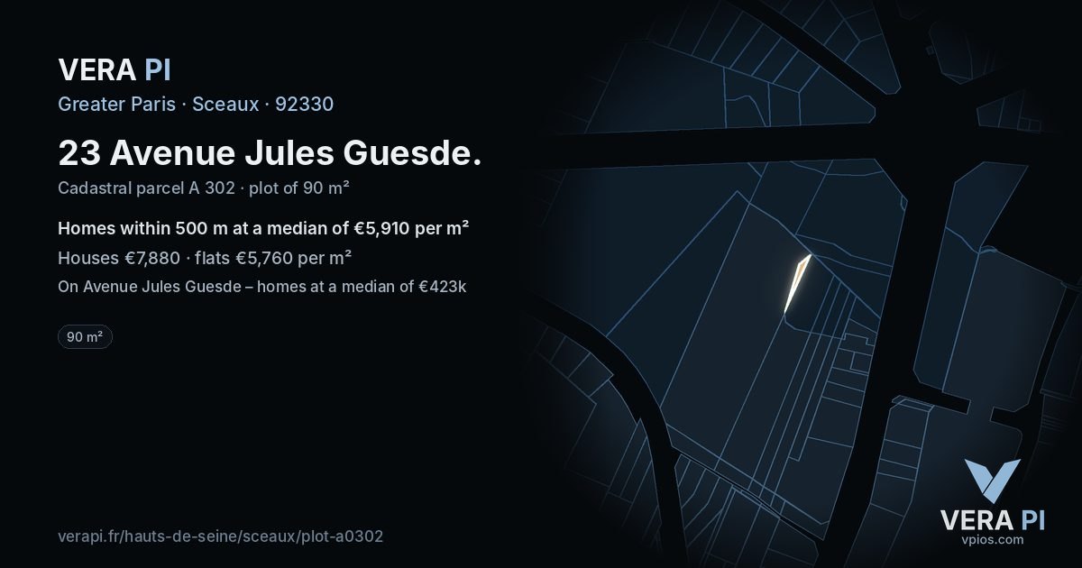 23 Avenue Jules Guesde, Sceaux at night – the plot lit, the parcels around coloured by the prices near them