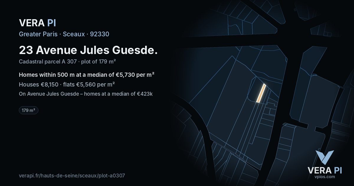 23 Avenue Jules Guesde, Sceaux at night – the plot lit, the parcels around coloured by the prices near them