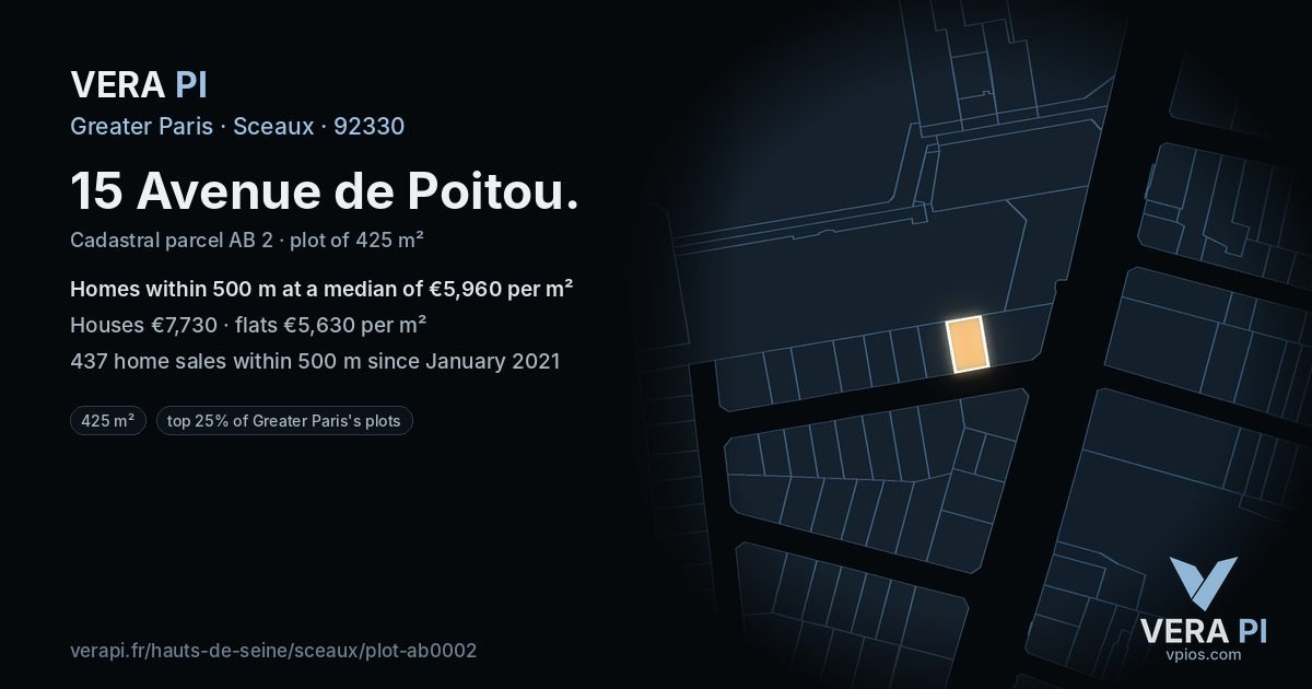 15 Avenue de Poitou, Sceaux at night – the plot lit, the parcels around coloured by the prices near them