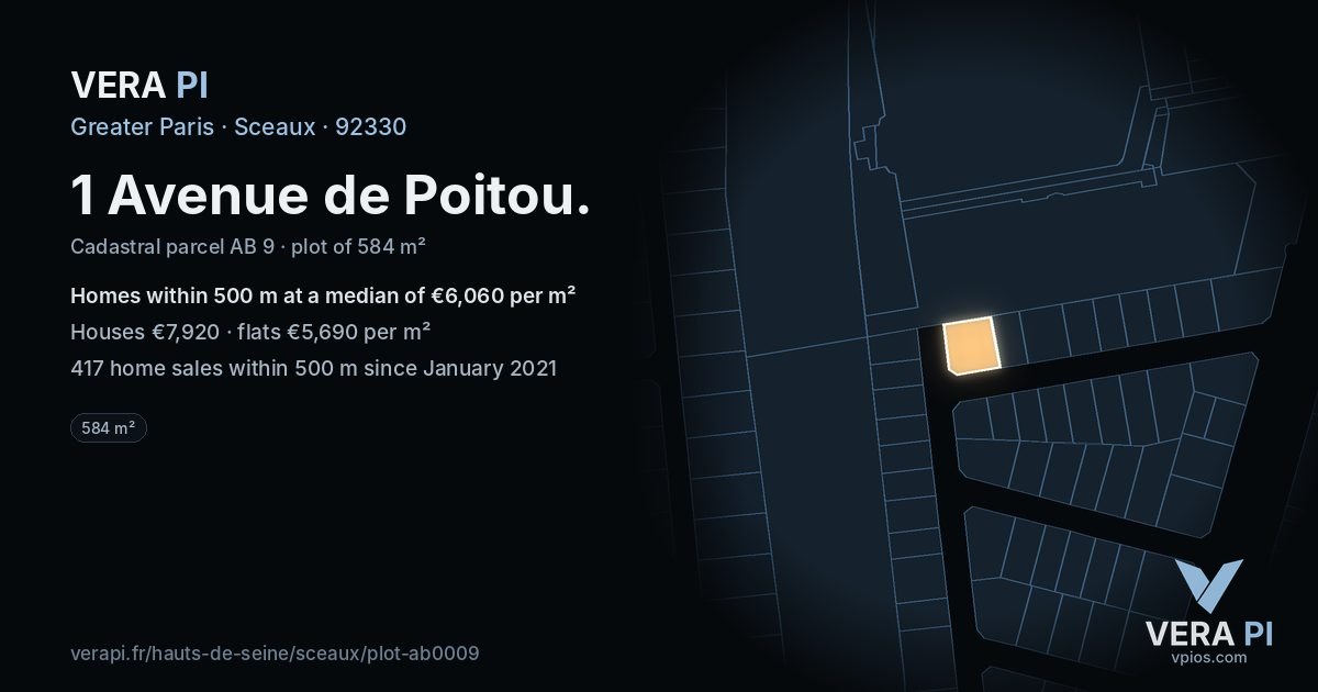 1 Avenue de Poitou, Sceaux at night – the plot lit, the parcels around coloured by the prices near them