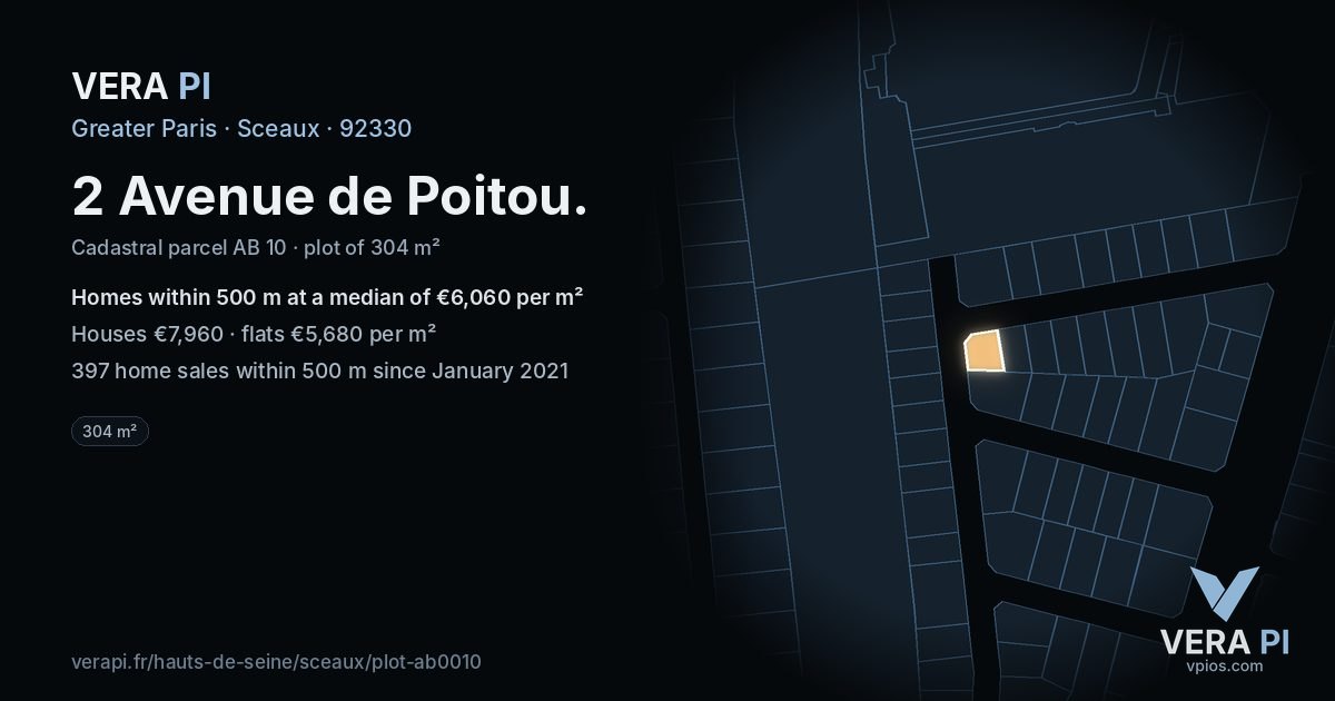 2 Avenue de Poitou, Sceaux at night – the plot lit, the parcels around coloured by the prices near them