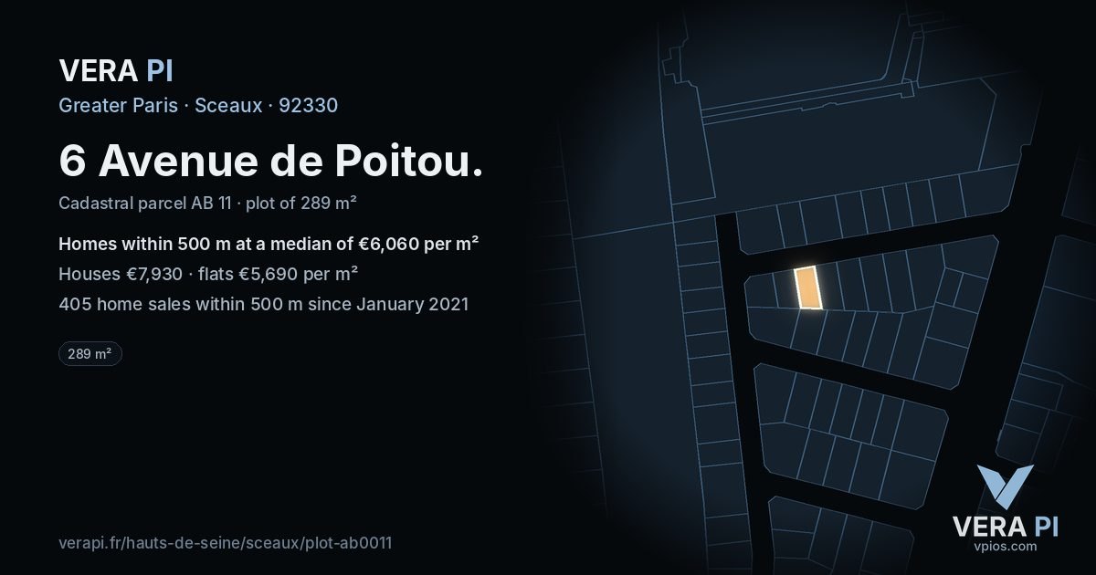 6 Avenue de Poitou, Sceaux at night – the plot lit, the parcels around coloured by the prices near them