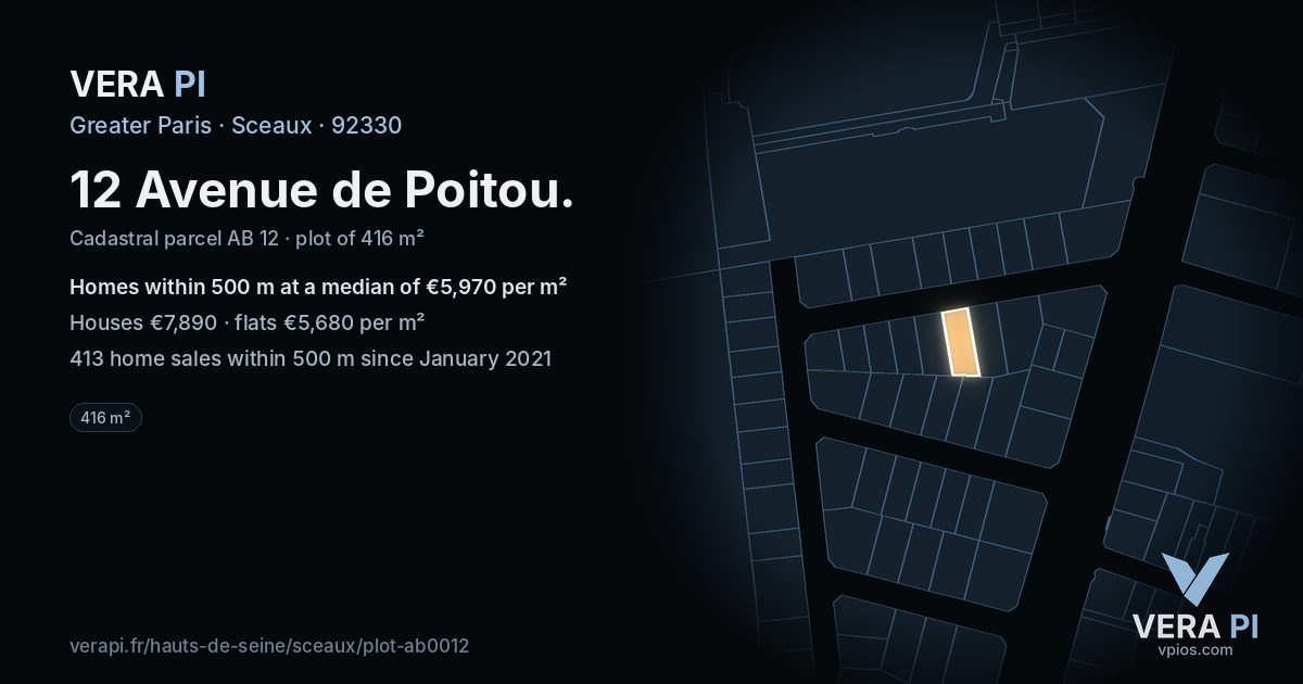 12 Avenue de Poitou, Sceaux at night – the plot lit, the parcels around coloured by the prices near them