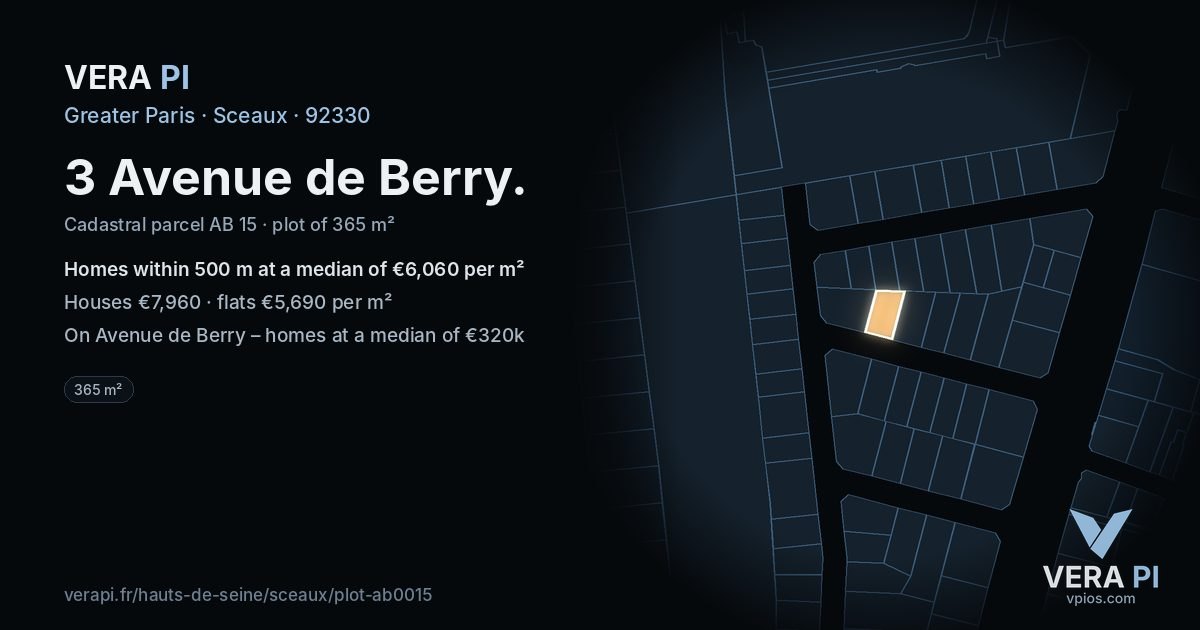 3 Avenue de Berry, Sceaux at night – the plot lit, the parcels around coloured by the prices near them
