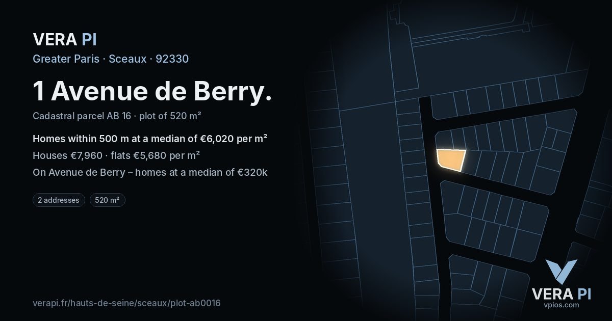 1 Avenue de Berry, Sceaux at night – the plot lit, the parcels around coloured by the prices near them