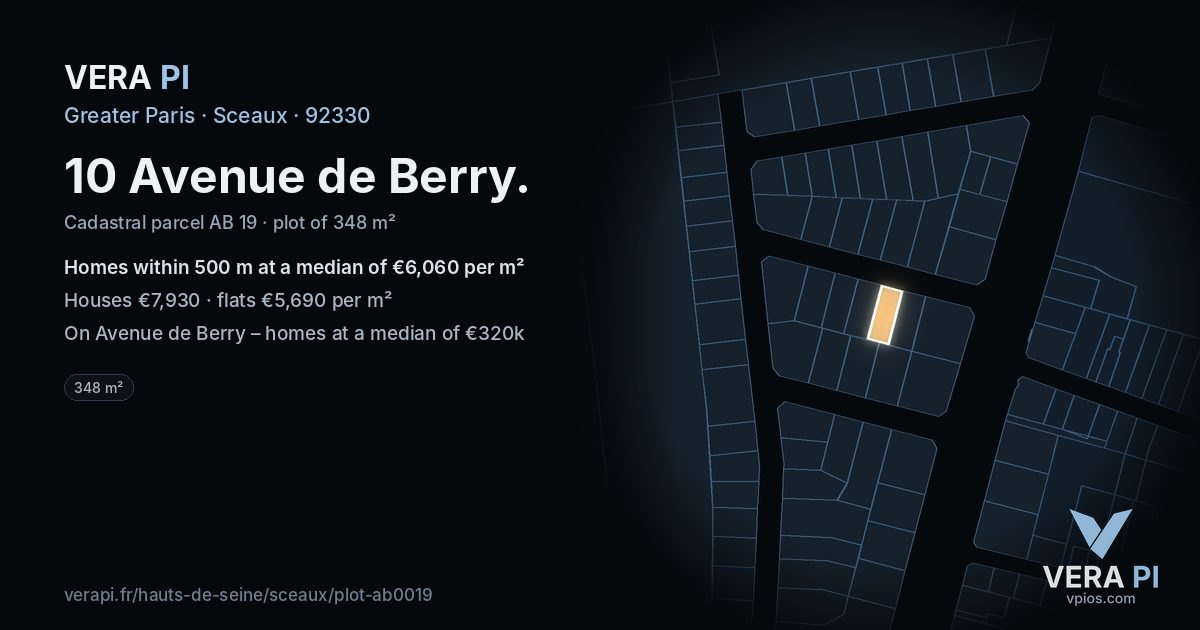 10 Avenue de Berry, Sceaux at night – the plot lit, the parcels around coloured by the prices near them