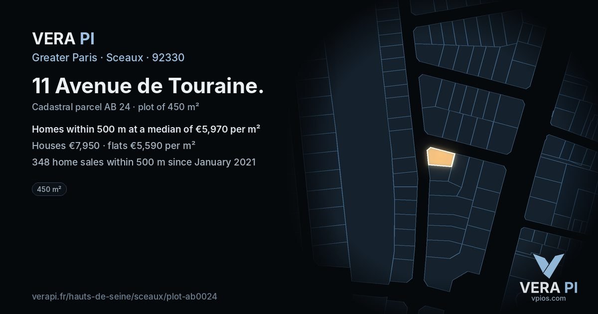 11 Avenue de Touraine, Sceaux at night – the plot lit, the parcels around coloured by the prices near them