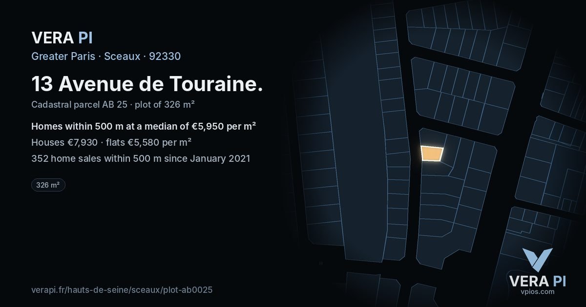 13 Avenue de Touraine, Sceaux at night – the plot lit, the parcels around coloured by the prices near them