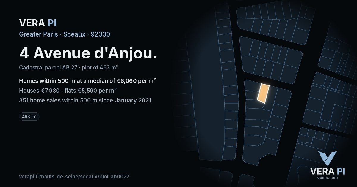 4 Avenue d'Anjou, Sceaux at night – the plot lit, the parcels around coloured by the prices near them
