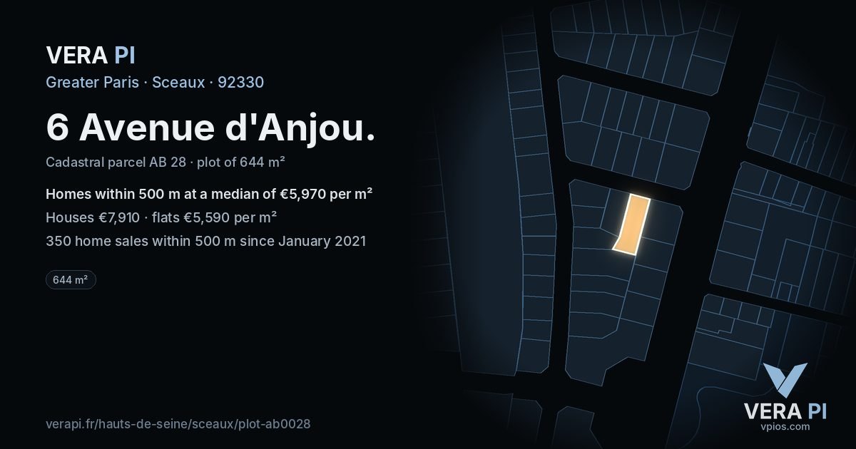6 Avenue d'Anjou, Sceaux at night – the plot lit, the parcels around coloured by the prices near them