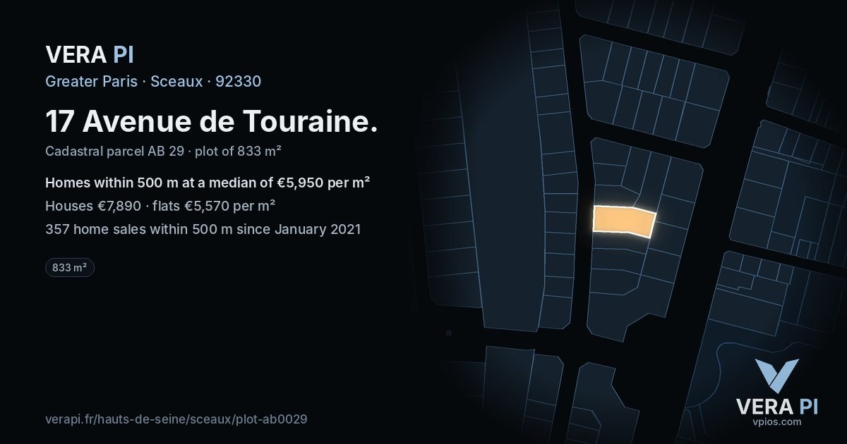 17 Avenue de Touraine, Sceaux at night – the plot lit, the parcels around coloured by the prices near them
