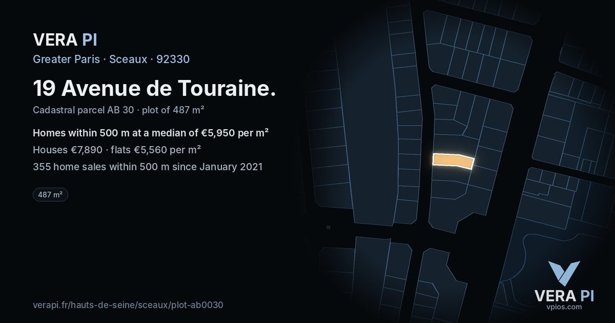 19 Avenue de Touraine, Sceaux at night – the plot lit, the parcels around coloured by the prices near them