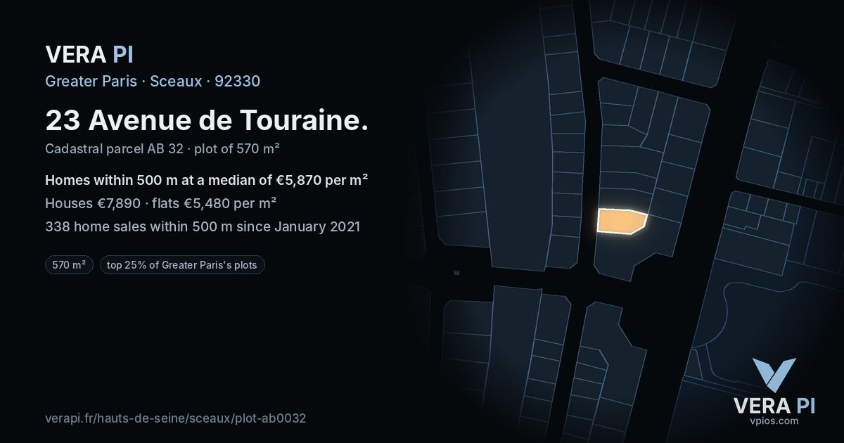 23 Avenue de Touraine, Sceaux at night – the plot lit, the parcels around coloured by the prices near them