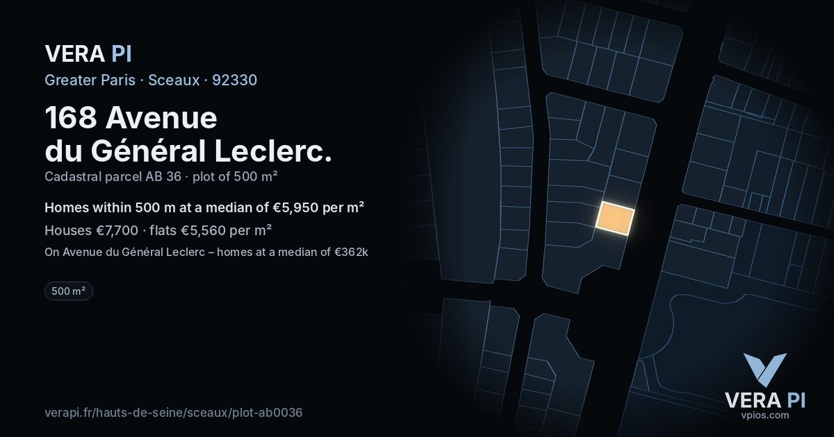 168 Avenue du Général Leclerc, Sceaux at night – the plot lit, the parcels around coloured by the prices near them
