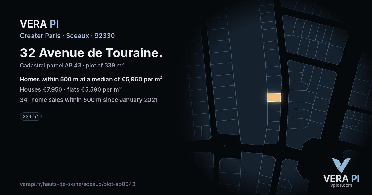 32 Avenue de Touraine, Sceaux at night – the plot lit, the parcels around coloured by the prices near them