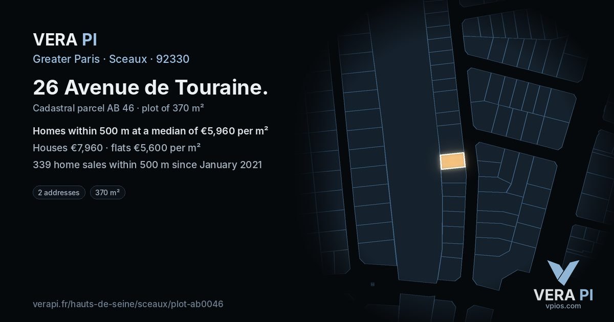 26 Avenue de Touraine, Sceaux at night – the plot lit, the parcels around coloured by the prices near them