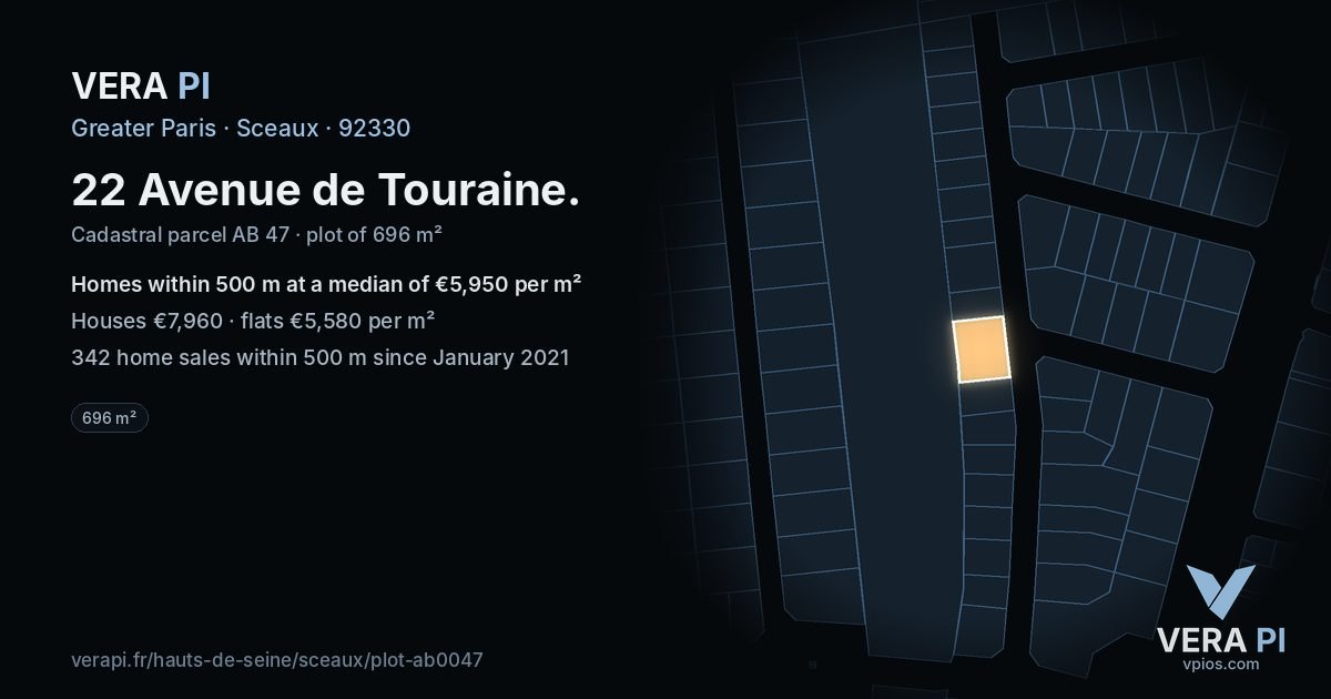 22 Avenue de Touraine, Sceaux at night – the plot lit, the parcels around coloured by the prices near them