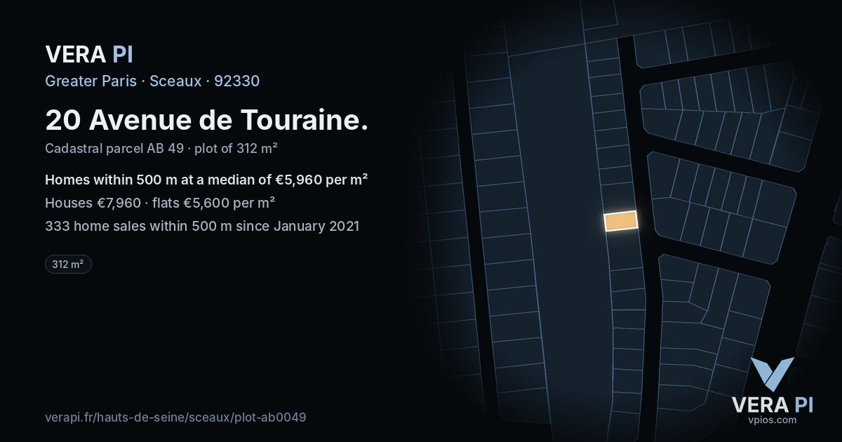 20 Avenue de Touraine, Sceaux at night – the plot lit, the parcels around coloured by the prices near them