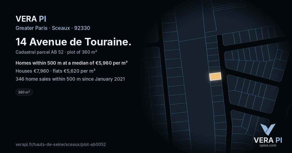 14 Avenue de Touraine, Sceaux at night – the plot lit, the parcels around coloured by the prices near them