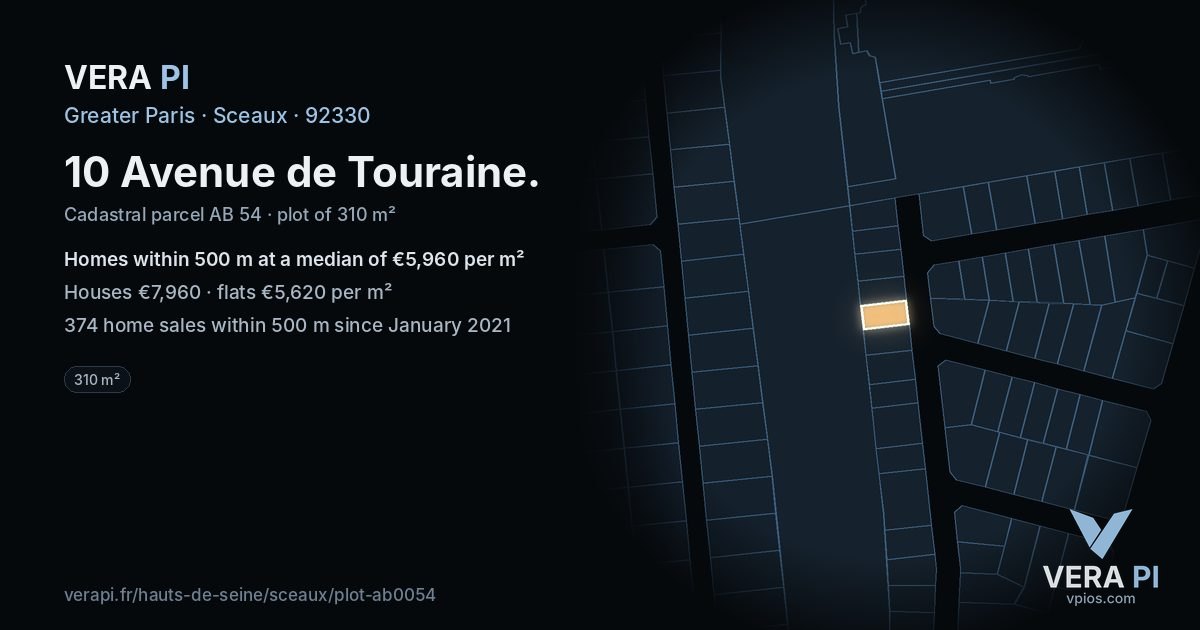 10 Avenue de Touraine, Sceaux at night – the plot lit, the parcels around coloured by the prices near them