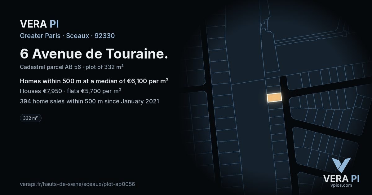 6 Avenue de Touraine, Sceaux at night – the plot lit, the parcels around coloured by the prices near them
