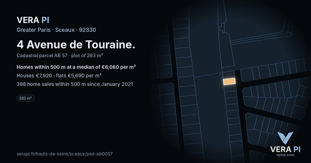 4 Avenue de Touraine, Sceaux at night – the plot lit, the parcels around coloured by the prices near them