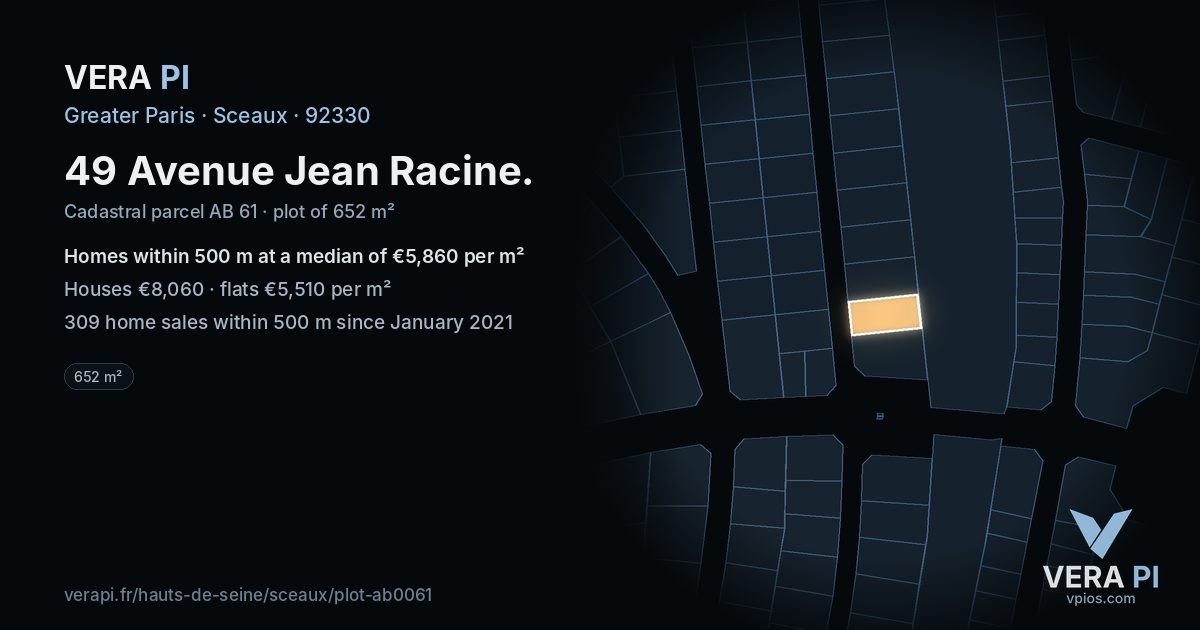 49 Avenue Jean Racine, Sceaux at night – the plot lit, the parcels around coloured by the prices near them