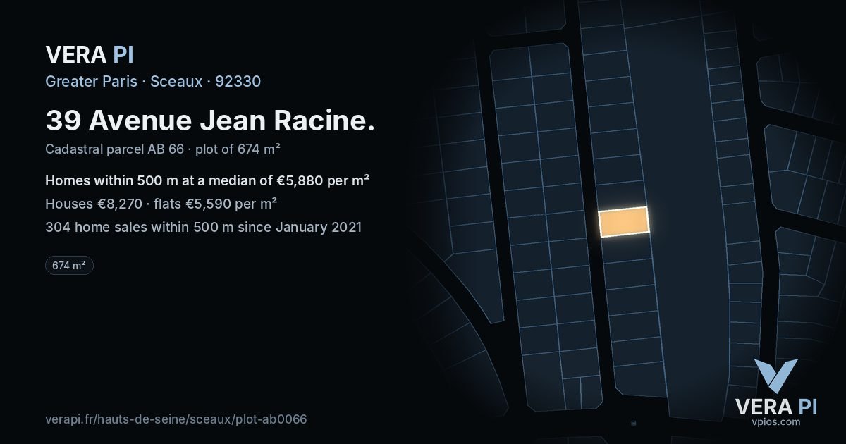 39 Avenue Jean Racine, Sceaux at night – the plot lit, the parcels around coloured by the prices near them