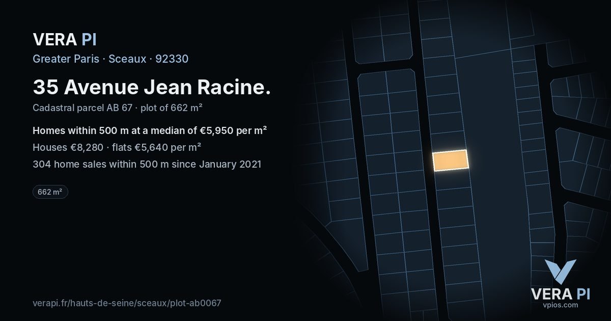 35 Avenue Jean Racine, Sceaux at night – the plot lit, the parcels around coloured by the prices near them