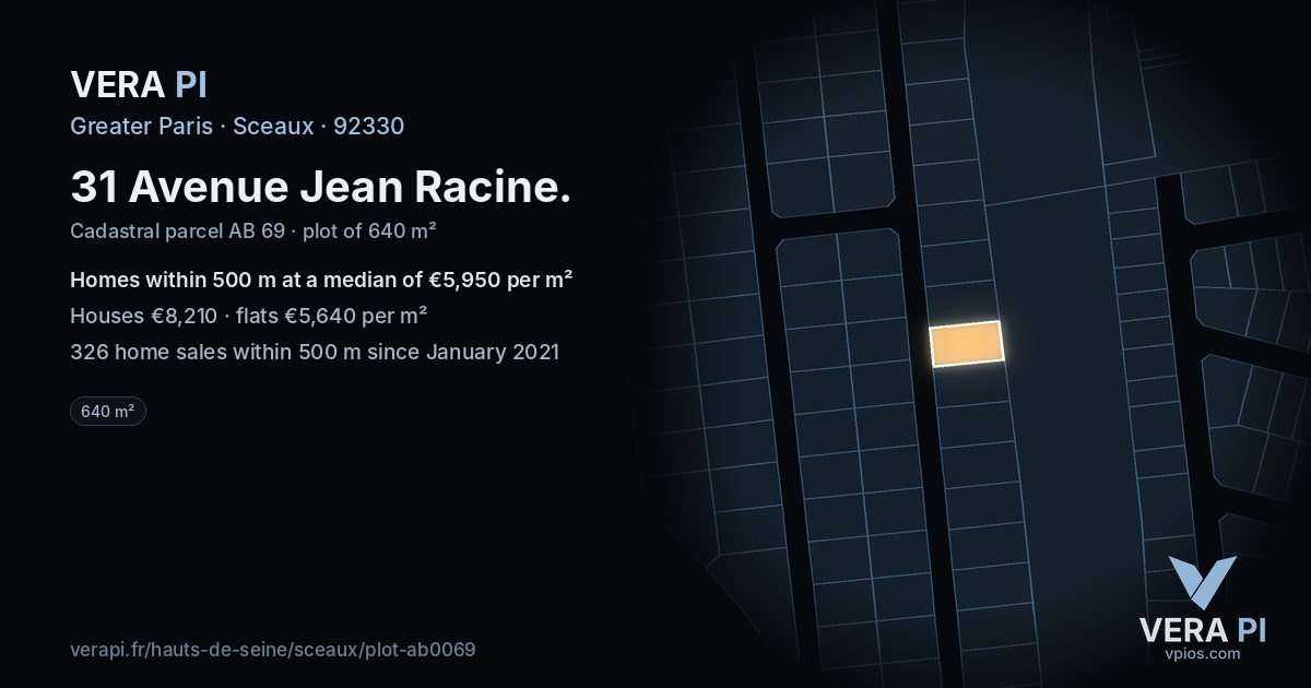 31 Avenue Jean Racine, Sceaux at night – the plot lit, the parcels around coloured by the prices near them