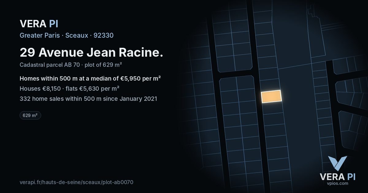 29 Avenue Jean Racine, Sceaux at night – the plot lit, the parcels around coloured by the prices near them