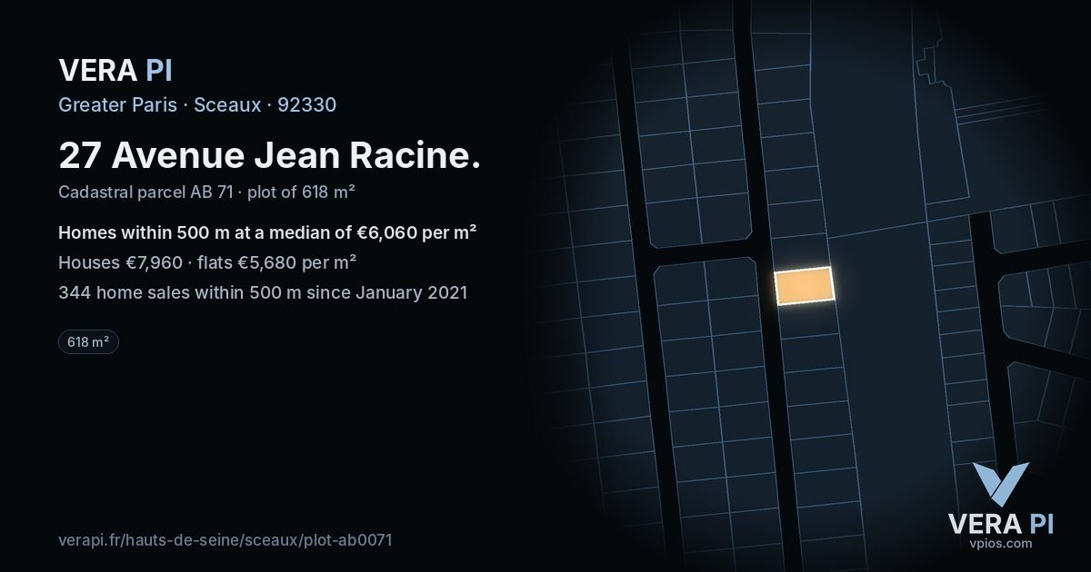 27 Avenue Jean Racine, Sceaux at night – the plot lit, the parcels around coloured by the prices near them
