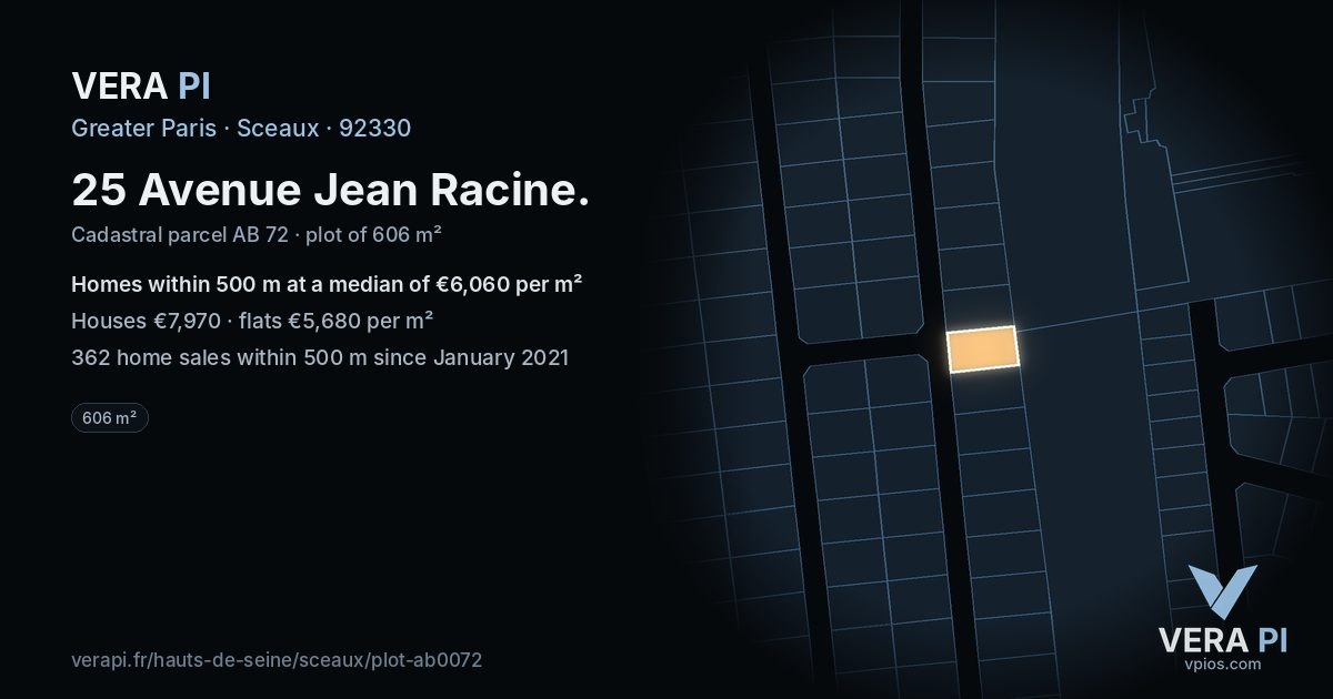25 Avenue Jean Racine, Sceaux at night – the plot lit, the parcels around coloured by the prices near them
