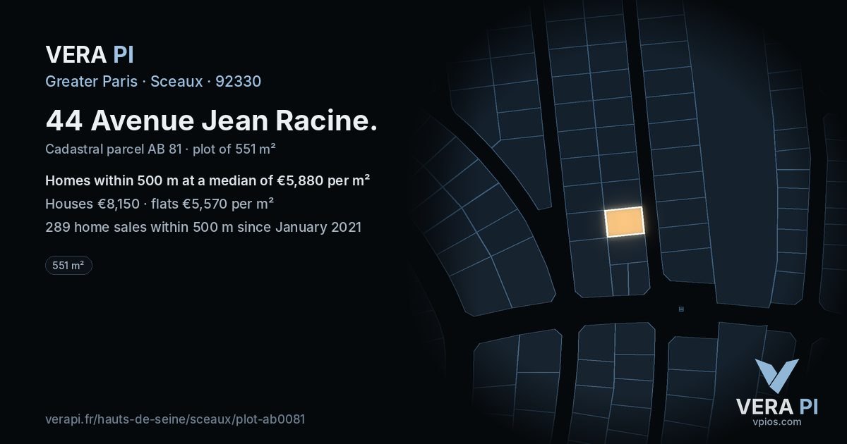 44 Avenue Jean Racine, Sceaux at night – the plot lit, the parcels around coloured by the prices near them