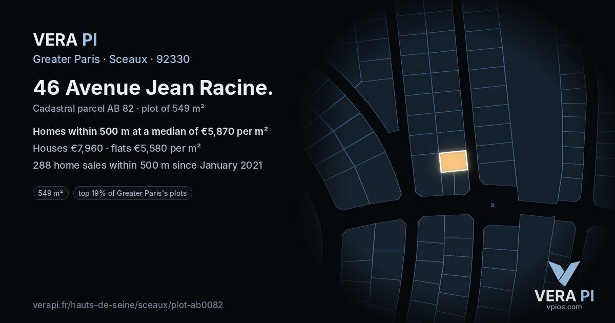 46 Avenue Jean Racine, Sceaux at night – the plot lit, the parcels around coloured by the prices near them