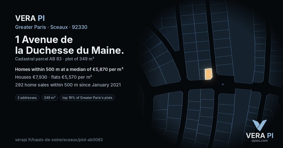 1 Avenue de la Duchesse du Maine, Sceaux at night – the plot lit, the parcels around coloured by the prices near them