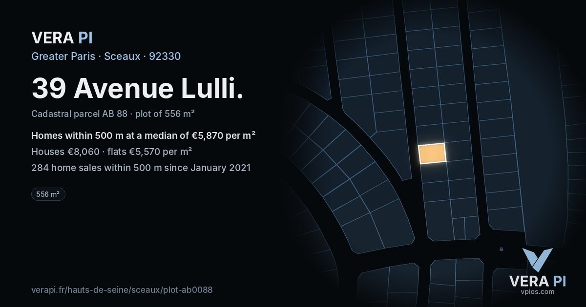 39 Avenue Lulli, Sceaux at night – the plot lit, the parcels around coloured by the prices near them