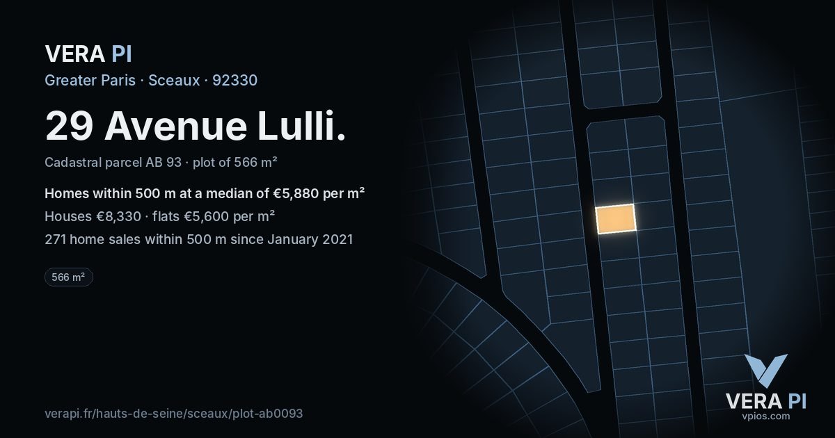 29 Avenue Lulli, Sceaux at night – the plot lit, the parcels around coloured by the prices near them